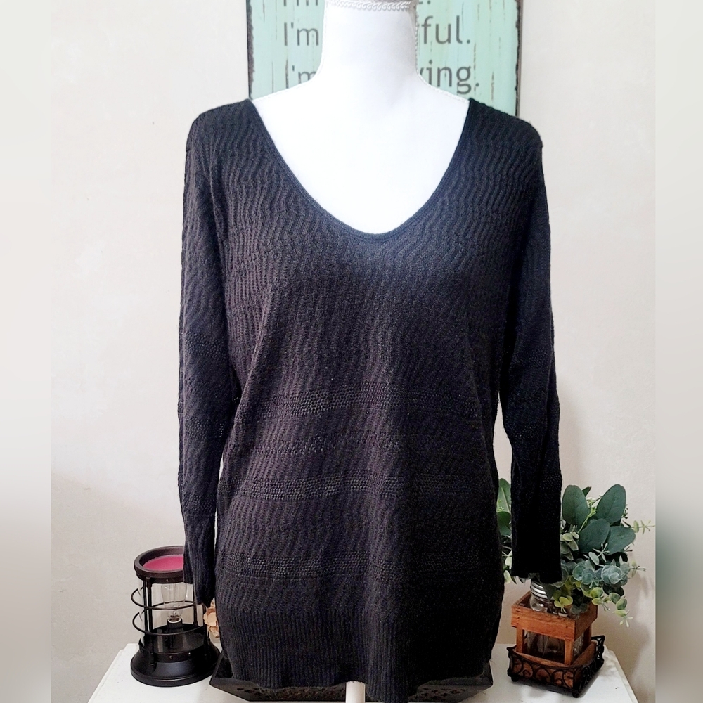 Woman's Black Lightweight V-Neck Sweater